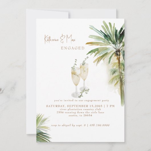 Champagne Toast Tropical Engagement Party  招待状 (正面)