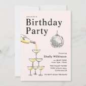 Champagne Tower disco ball Birthday  Invitation 招待状 (正面)