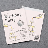 Champagne Tower disco ball Birthday  Invitation 招待状