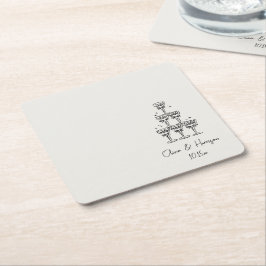 Champagne Tower Doodle Custom Name Wedding スクエアペーパーコースター