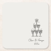 Champagne Tower Doodle Custom Name Wedding スクエアペーパーコースター (正面)