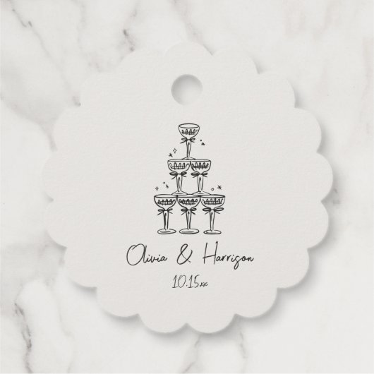 Champagne Tower Doodle Custom Name Wedding フェイバータグ (裏面)