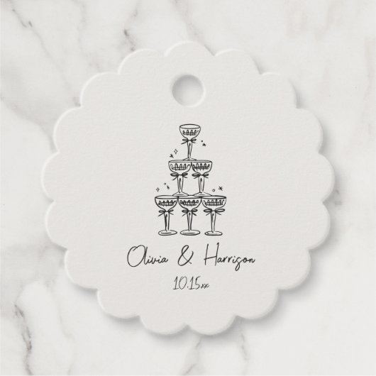 Champagne Tower Doodle Custom Name Wedding フェイバータグ (正面)