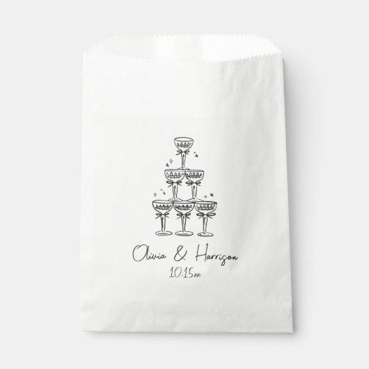 Champagne Tower Doodle Custom Name Wedding フェイバーバッグ (正面)