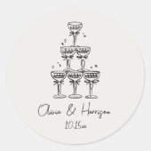 Champagne Tower Doodle Custom Name Wedding ラウンドシール (正面)