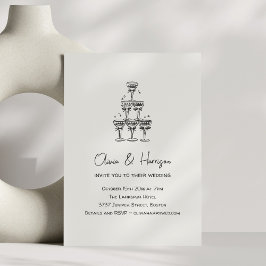 Champagne Tower Doodle Custom Name Wedding 招待状