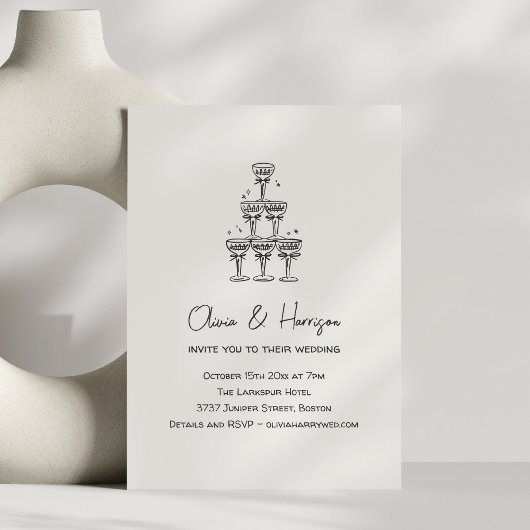Champagne Tower Doodle Custom Name Wedding 招待状