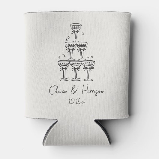 Champagne Tower Doodle Custom Name Wedding 缶クーラー (正面)