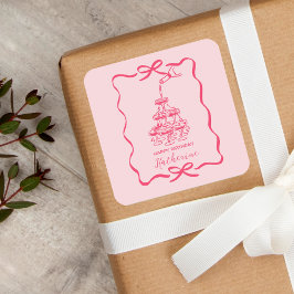 Champagne Tower Pink Hand Drawn Doodles Birthday  スクエアシール