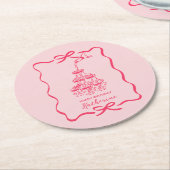 Champagne Tower Pink Hand Drawn Doodles Birthday  ラウンドペーパーコースター (アングル)