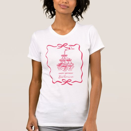 Champagne Tower Pink Hand Drawn Scribble Birthday Tシャツ (正面)