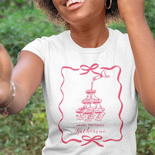 Champagne Tower Pink Hand Drawn Scribble Birthday Tシャツ