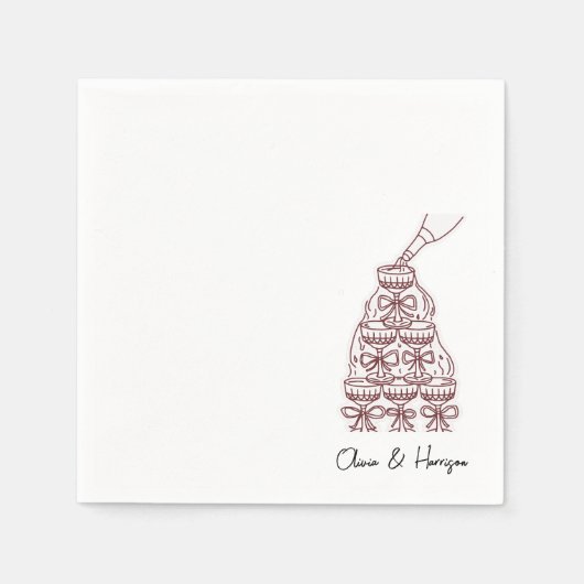 Champagne Tower Sketch Custom Name Wedding Napkins スタンダードカクテルナプキン (正面)