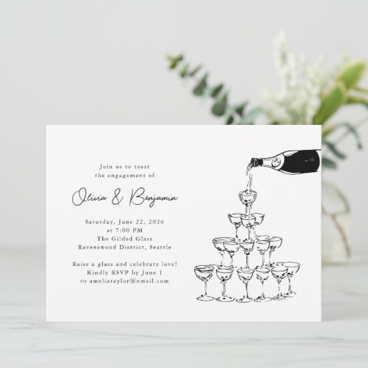 Champagne Tower Sketch Engagement Party 招待状 (スタンド正面)
