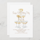 Champagne Tower Surprise 50th Birthday Party 招待状 (正面/裏面)