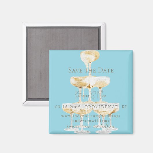 Champagne Tower Turquoise Wedding Save the Date マグネット (正面/裏面)