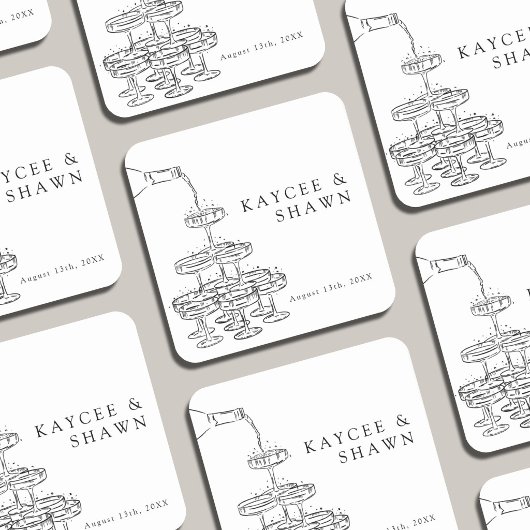Champagne Tower Wedding Coasters スクエアペーパーコースター