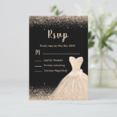 Champagne White Dress Faux Glitter Quinceanera 出欠カード (スタンド正面)