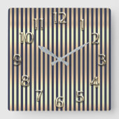 Champaigneの金ゴールドのアラビア数字の青い海軍は縞で飾ります スクエア壁時計 (正面)