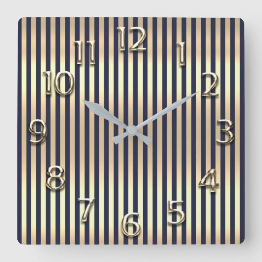 Champaigneの金ゴールドのアラビア数字の青い海軍は縞で飾ります スクエア壁時計 (正面)