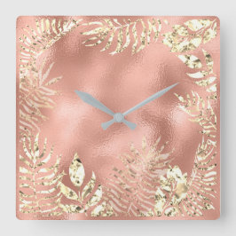 Champaigneの金ゴールドの熱帯葉の花の金属の赤面 スクエア壁時計