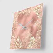 Champaigneの金ゴールドの熱帯葉の花の金属の赤面 スクエア壁時計 (傾斜)