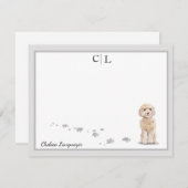 Champain Cockapoo Dog Grayモノグラ縁どム名 ノートカード (正面/裏面)