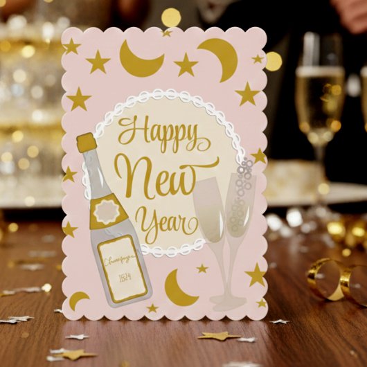 Champange Pink And Gold New Years Card シーズンカード