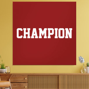CHAMPION スポーツ 白文字 濃いレトロ 赤 キャンバスプリント