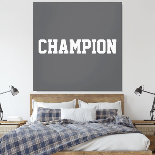 CHAMPION Athletic White Text On Bold Modern Gray キャンバスプリント (インサイチュ (寝室))