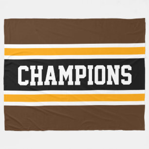 CHAMPIONS 派手な黒とオレンジのストライプ フリースブランケット