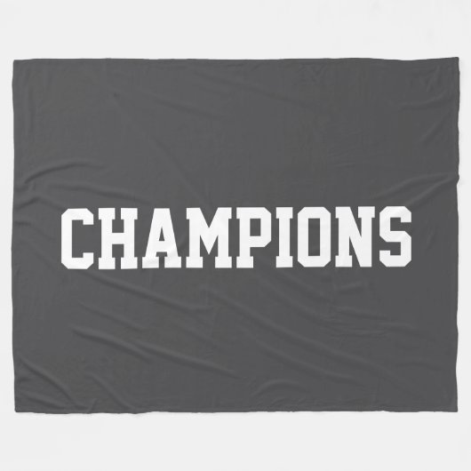 CHAMPIONS Bold Athletic White Text On Deep Gray フリースブランケット (正面(横))
