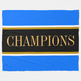 CHAMPIONS Bright Blue Black White Racing Stripes  フリースブランケット