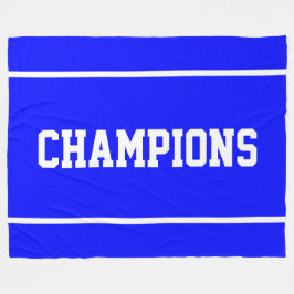 CHAMPIONS Sporty White Text Stripes On Royal Blue フリースブランケット