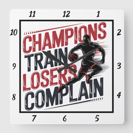 Champions Trainのユーザーがバスケットボールに文句を言う スクエア壁時計 (正面)