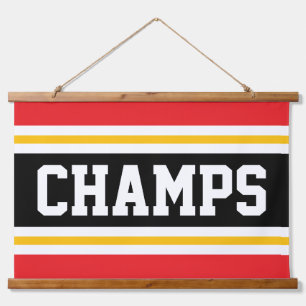 CHAMPSおもしろい鮮やかな赤の黒い黄色の白ストライプ色 吊り下げ型タペストリー