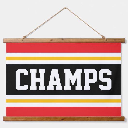 CHAMPSおもしろい鮮やかな赤の黒い黄色の白ストライプ色 吊り下げ型タペストリー (正面)
