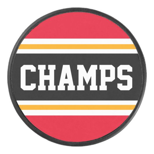 CHAMPSブライトレッドブラックイエロースポーティストライプズ アイスホッケーパック (正面)