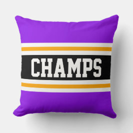 CHAMPS スポーティで楽しい 紫 黒 オレンジ ストライプ クッション