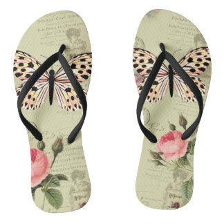 chanclas vintage, rosa y mariposa sobre postal ビーチサンダル