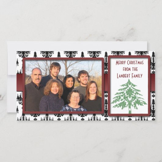 Chandelier Damask Green Damask Treeフォトカード シーズンカード (正面)