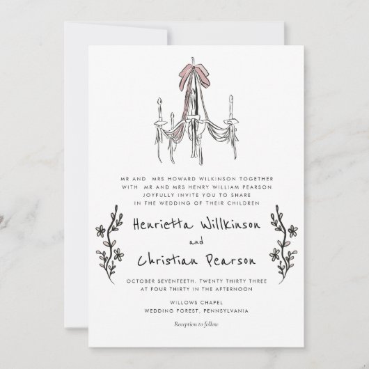 Chandelier Romantic Blush Pink Bow Formal Wedding  (正面)