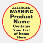 Change ALL TEXT Allergen Warning, Black Red Yellow ラウンドシール (正面)