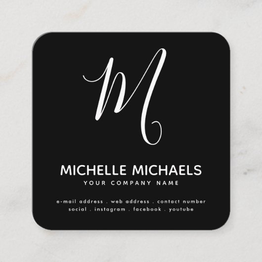 CHANGE COLOR ミニマル Monogramスクリプト（白黒） スクエア名刺 (正面)