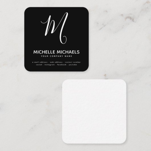 CHANGE COLOR ミニマル Monogramスクリプト（白黒） スクエア名刺 (正面/裏面)