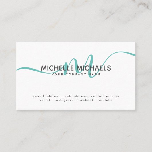 CHANGE COLOR Monogram ミニマル Scriptシンプルティール(緑がかった色) 名刺 (正面)