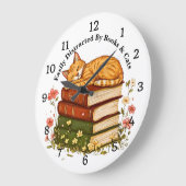 Change Text -Easily Distracted Books & Cats  ラージ壁時計 (傾斜)