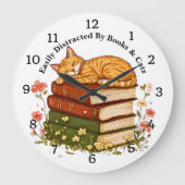 Change Text -Easily Distracted Books & Cats  ラージ壁時計 (正面)