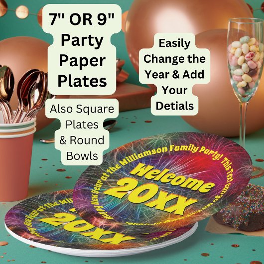 Change Year Edit文字Add Name New Year 20xxパーティー ペーパープレート
