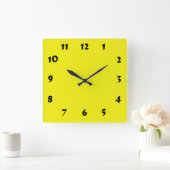 Changeable Numbered Bright Neon Yellow Clock スクエア壁時計 (ホーム)